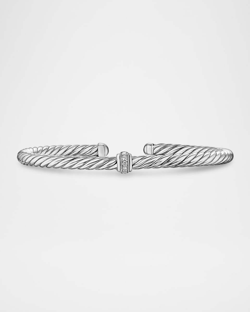 Cable Flex Center Station Bracelet with Diamonds in Silver, 4mm